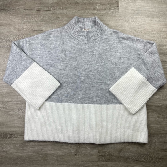 World Market Plush Neutral Colorblock Loungewear Grey and White Sweater - Picture 1 of 4